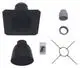 Vaillant Set mit Grundelementen für flexible Abgasleitung, bestehend aus einem quadratischen Abgaskamin, einem Rohr, einer Dichtung, einem Halterungsring und Montagematerial.